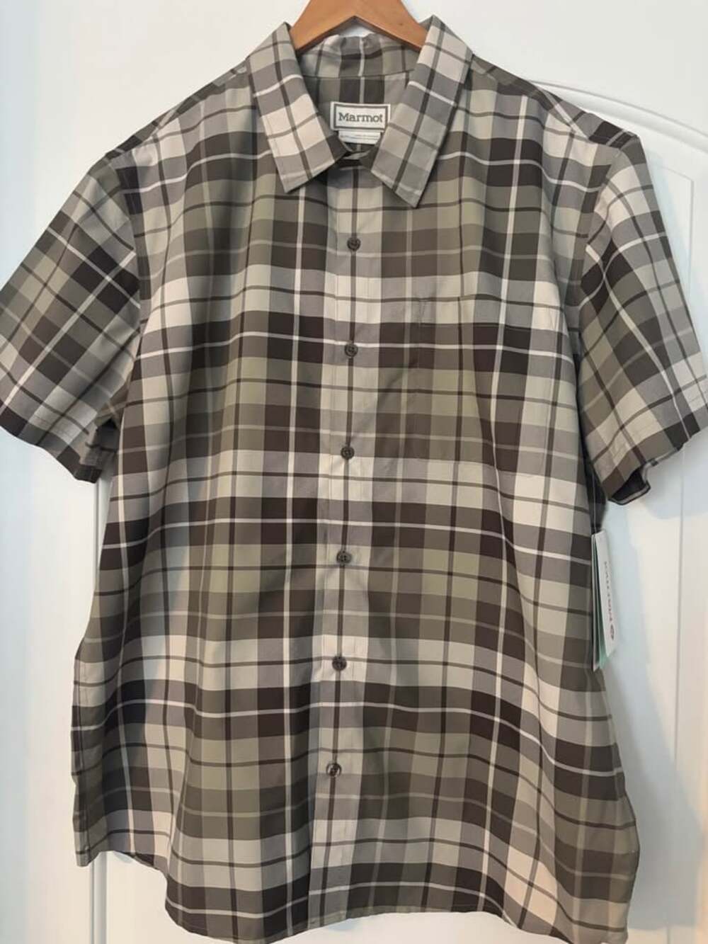 NWT Marmot AirExchange Plaid Hiking Shirt Men's Hickory Nut SS Button Up XL